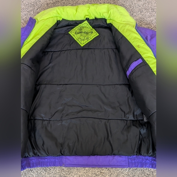Vtg Retro Expeditions Purple/Green Nylon Colorblock Puffer Jacket Women's Medium - Picture 4 of 10